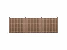 [neu.holz] kit de 3 clôtures barrière brise vue brise vent bois composite (wpc) brun 185 x 562 cm