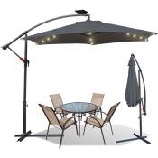 Parasol 300cm- parasol jardin, parasol deporté, parasol de balcon avec éclairage led - gris - Einfeben