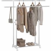 Porte-vêtements à Double Tringle Extensible. Portant à Vêtement en Métal. Penderie Réglable. (75.5–151.5) x(94–171) x42 cm. Argenté+Blanc - Woltu