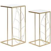 Set de 2 table d'appoint carrée en métal doré et miroir - Longueur 37 x Profondeur 37 x Hauteur 65 cm Pegane