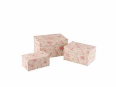 Set de 3 boites a motifs roses mdf blanc-rose - l 35
