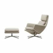 Set fauteuil & repose-pieds Grand Relax & Ottoman / Pivotant & inclinable -Cuir & tissu - Vitra gris en cuir