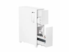 Sobuy bzr111-w armoire wc toilettes compact, meuble de rangement salle de bain étroit sur roulettes, support papier toilette avec 1 porte basculante,