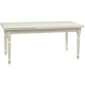 Table rallonge champêtre en tilleul massif, finition blanche antique L180xPR90xH80 cm