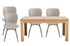 Table rectangulaire à rallonges L160/240 + 4 chaises tissu