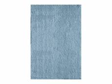 Tapis uni bleu poils longs tricot brillants 160x230cm