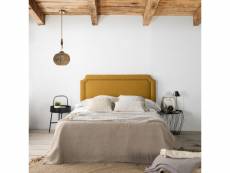 Tête de lit tapissée LEONOR 160x60cm moutarde, clous en marron, épaisseur totale de 8 cm