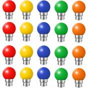 Tigrezy - Lot de 20 ampoules led couleur b22 ampoules baïonnette 2w Rouge, Jaune, Orange, Vert, Bleu,Incassable (équivalence 20W)