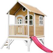 Tom Maison Enfant avec Toboggan rouge Aire de Jeux pour l'extérieur en marron & blanc Maisonnette / Cabane de Jeu en Bois fsc - Marron - AXI