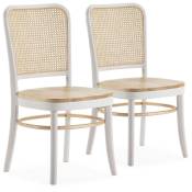 Vs Venta-stock - Pack de 2 chaises Vesta Couleur Blanc/chêne, Bois Massif et Rotin naturel - Blanc/chêne