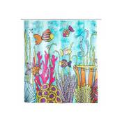 Wenko - Rideau de douche Rollin'Art Ocean Life, rideau de baignoire textile hydrofuge 100 % polyester à motif vie sous-marine & bande de lest,