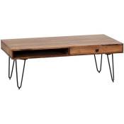 WOHNLING table basse en bois massif Sheesham 120cm de large salon table jambes table design en métal de style campagnard