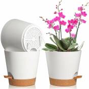 3 Pcs Pots de Fleurs en Plastique 20cm Blanc Auto-Arrosant avec Soucoupe avec Système d'arrosage Pot de Fleur Paresseux Convient aux Jardins de