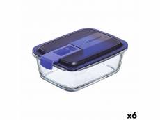 Boîte à lunch hermétique luminarc easy box bleu verre (6 unités) (820 ml)