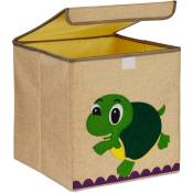 Caisse de rangement, motif tortue, boîte en tissu, pour enfants, pliable, HxLxP : 33x33x33 cm, beige - vert - Relaxdays