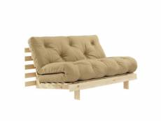 Canapé convertible futon roots pin naturel tissu beige couchage 140*200 cm. 20100995797