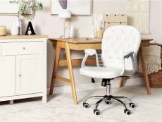 Chaise de bureau pivotante en cuir pu avec cristaux blanc princess 383449