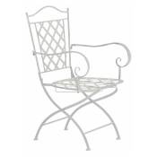 Chaise de jardin en fer forgé blanc vieilli avec accoudoir