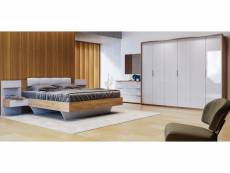 Chambre asto ii , blanc laqué et chêne clair 180x200 cm - avec armoire Azura-39808_16100