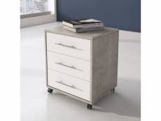 Commode de bureau avec 3 tiroirs sur roulettes, porte-documents, table de chevet de bureau élégante, cm 43x40h57, couleur ciment et blanc 805277359568