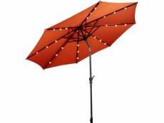 Costway parasol déporté 1,5w en fer et en polyerster,parasol de jardin avec 8 baleines et 24 lampes à led pour plage,café,balcon,imperméable et inclin