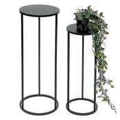 Dandibo - Tabouret de fleurs en métal noir, de forme circulaire, support de fleurs 96316, ensemble de 2, colonne de fleurs moderne, support de