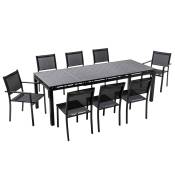 Ensemble table de jardin extensible et 8 assises en aluminium gris