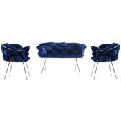 Hanah Home - Ensemble canapé et fauteuils Balon - Bleu navy et chrome