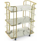 Helloshop26 - Desserte de cuisine imprimée marbre à 3 niveaux 66 x 40 x 82 cm chariot de service à roulettes avec structure en métal doré