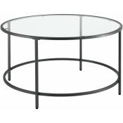 Helloshop26 - Table basse ronde pour salon plateau en verre pieds en acier 84 cm noir - Transparent