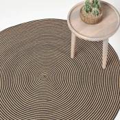 Homescapes - Tapis rond tissé à plat en coton spirale Beige et Noir, 150 cm - Beige et Noir