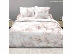 Housse de couette et taie d'oreiller 100% coton 57 fils marbre rose taille 240 x 260 cm PD10746-240