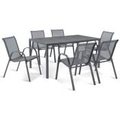 Idmarket - Salon de jardin poly table 150 cm et 6 chaises empilables gris anthracite - Gris