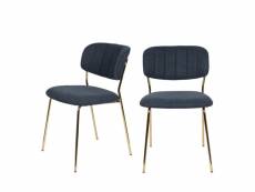 Jolien - lot de 2 chaises pieds dorés - couleur - bleu foncé