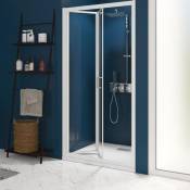 Kinedo - Porte de douche smart Express s gain de place pliante vers l'intérieur largeur 80 cm profilé blanc verre transparent
