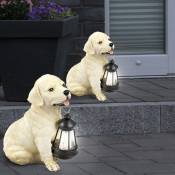 Lampe solaire, lampe solaire, lampe d'extérieur, lampe de jardin, chien, batterie étanche IP44, figurine de chien avec lanterne, blanc beige, 1x led
