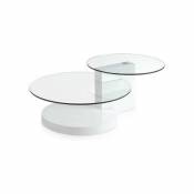 Les Tendances - Table basse ronde plateau verre trempé et pieds bois laqué blanc Lina - Couleur Acide