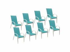 Lot de 8 chaises marbella en textilène bleu - aluminium blanc