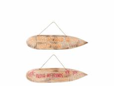 Pancarte planche de surf tiki bois albasia naturel-orange-rouge assortiment de 2 - l 71,5 x l 30 x h 2 cm