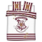 Parure de lit double réversible Harry Potter - Blason Hogwarts - Blanche et Rouge - 220 cm x 240 cm