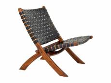 Rimini - fauteuil en teck massif et lanières cuir noires