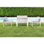 Salon de jardin blanc canapé fauteuils et table basse