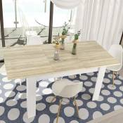 Table 140x90 cm extensible Blanc mat et chêne Chêne