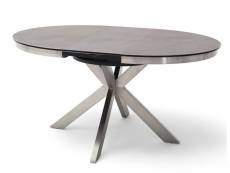 Table à manger, table de repas ronde extensible coloris anthracite, pieds en acier brossé - diamètre 120-160 x hauteur76 cm