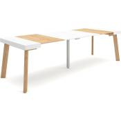 Table console extensible, Console meuble, 300, Pour 14 personnes, Pieds en bois, Style moderne, Chêne et blanc - Skraut Home