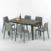 Table rectangulaire 6 chaises Poly rotin resine 150x90 marron Focus Chaises Modèle: Rome gris