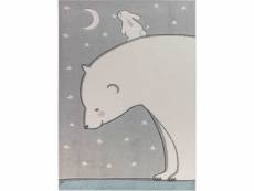 Tapis enfant - mignon ours et lapin nuit étoilé - 120x170cm - blanc et gris CLOUDY TEDDY
