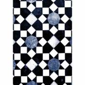 Tapis vinyle motif carreaux mosaïque blanc bleu et