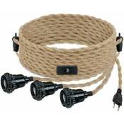 Tigrezy - Suspension diy avec corde de chanvre, cable textile, lampe suspendue 3×E27 avec interrupteur et fiche, lampe rétro 9 mètres de cable