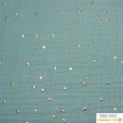Tissu uni gaufré à paillettes dorées - Eucalyptus/Or - 1.3 m